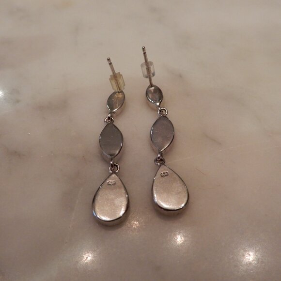 Vintage 925 Silver and Opal Resin Dangle Earrings - Picture 4 of 5